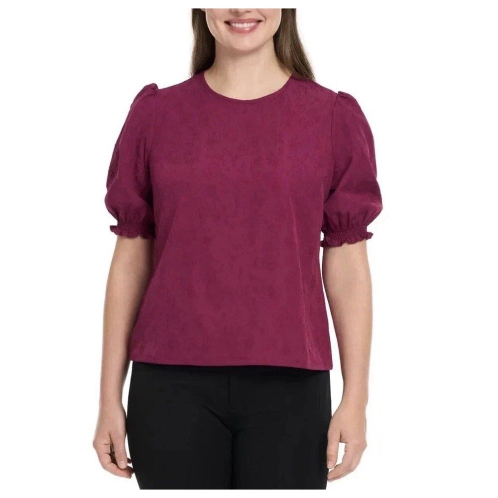 Ted Baker Fuchsia Jacquard Puff Sleeve Textured Blouse Size XXL NWT